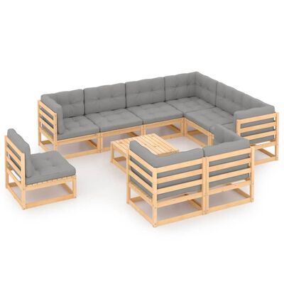 vidaXL Juego de muebles de jardín 10 pzas y cojines madera maciza pino