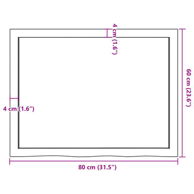 vidaXL Encimera baño madera maciza tratada marrón claro 80x60x(2-4) cm