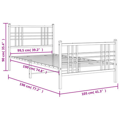 vidaXL Estructura cama sin colchón con estribo metal negro 100x190 cm