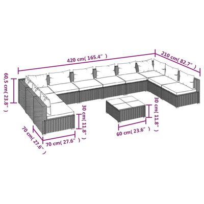 vidaXL Set de muebles de jardín 11 pzas cojines ratán sintético marrón