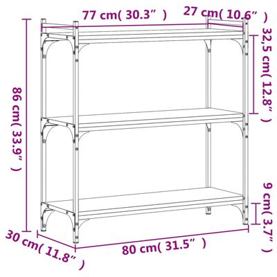 vidaXL Librería 3 estantes madera ingeniería roble ahumado 80x30x86 cm