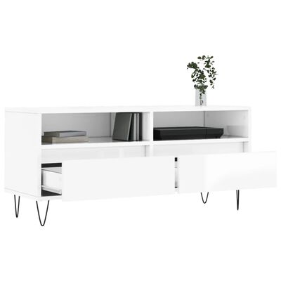 vidaXL Mueble de TV madera contrachapada blanco brillo 100x34,5x44,5cm