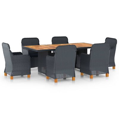 vidaXL Set comedor jardín 7 pzas cojines ratán sintético gris oscuro