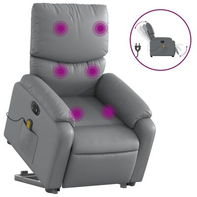 vidaXL Sillón de masaje elevable eléctrico cuero sintético gris