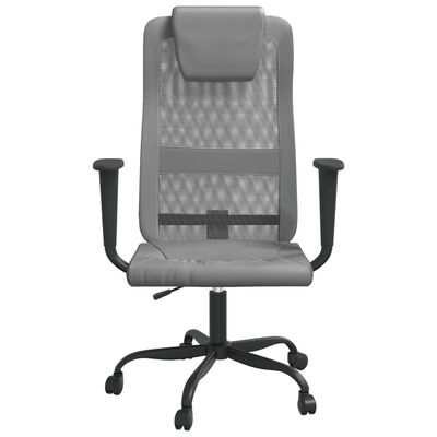 vidaXL Silla de oficina altura ajustable tela malla y cuero PE gris