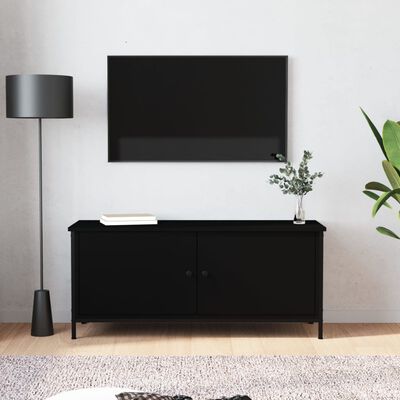 vidaXL Mueble TV con puertas madera contrachapada negro 102x35x45 cm