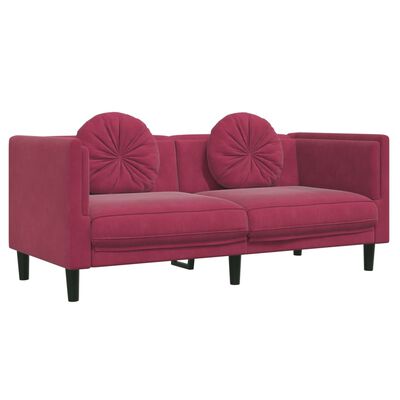 vidaXL Juego de sofás con cojines 2 piezas terciopelo rojo tinto