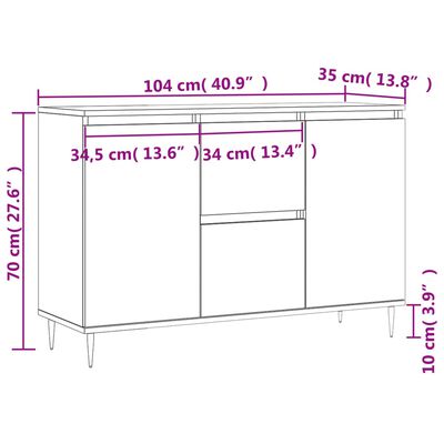 vidaXL Aparador de madera de ingeniería gris Sonoma 104x35x70 cm