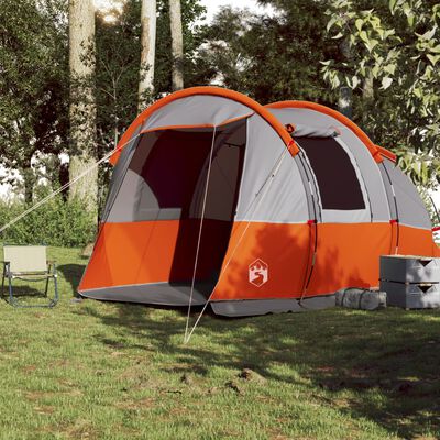 vidaXL Tienda de camping con túnel 4 personas impermeable gris naranja