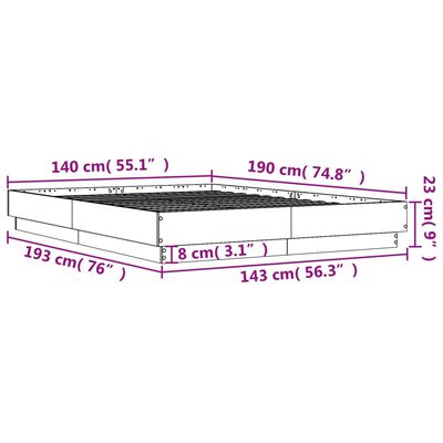 vidaXL Estructura de cama madera de ingeniería marrón roble 140x190 cm