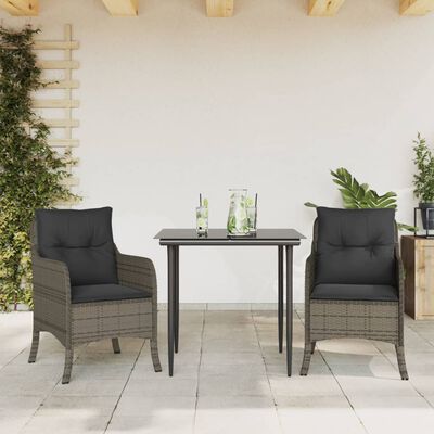 vidaXL Set comedor de jardín 3 piezas con cojines ratán sintético gris