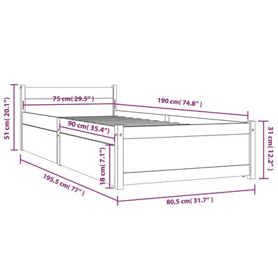 vidaXL Estructura de cama con cajones blanco 75x190 cm