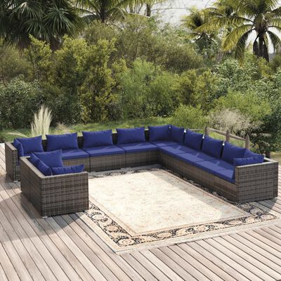 vidaXL Set de muebles de jardín 11 pzas y cojines ratán sintético gris