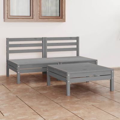 vidaXL Juego de muebles de jardín 3 piezas madera maciza de pino gris