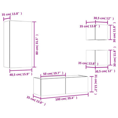 vidaXL Muebles de TV de pared con luces LED 4 piezas roble ahumado