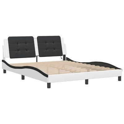 vidaXL Estructura de cama con luz LED cuero PE blanco negro 160x200 cm