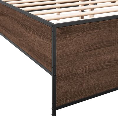 vidaXL Estructura cama madera ingeniería metal marrón roble 135x190 cm