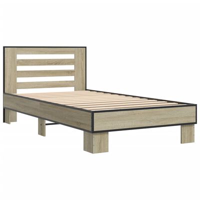 vidaXL Estructura cama madera ingeniería metal roble Sonoma 75x190 cm