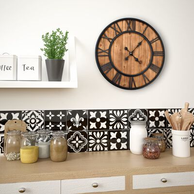 vidaXL Reloj de pared vintage movimiento cuarzo madera metal 60 cm XXL