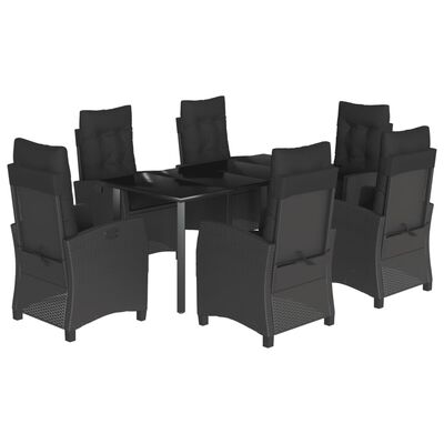 vidaXL Set de comedor de jardín 7 pzas y cojines ratán sintético negro