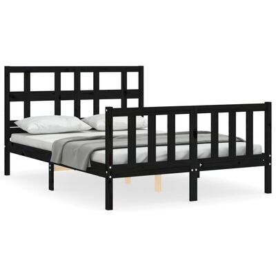 vidaXL Estructura de cama con cabecero madera maciza negro 140x200 cm