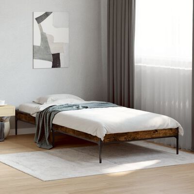 vidaXL Estructura cama madera ingeniería metal roble humo 100x200 cm