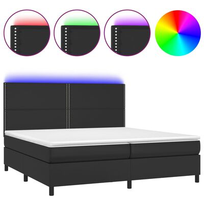 vidaXL Cama box spring colchón y LED cuero sintético negro 200x200 cm