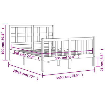 vidaXL Estructura de cama de matrimonio con cabecero madera maciza