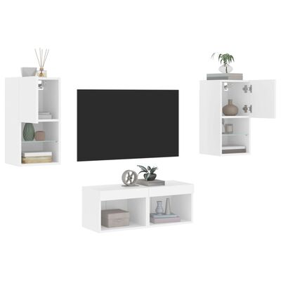 vidaXL Muebles de TV de pared con luces LED 4 piezas blanco