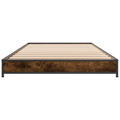 vidaXL Estructura cama madera ingeniería metal roble humo 75x190 cm