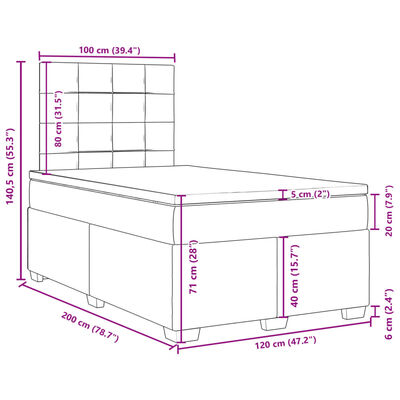 vidaXL Cama box spring con colchón terciopelo gris claro 120x200 cm