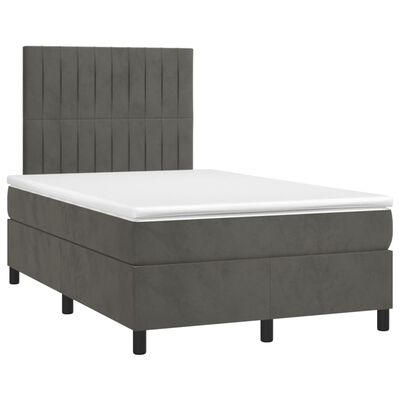 vidaXL Cama box spring colchón y LED terciopelo gris oscuro 120x200 cm