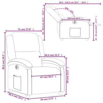 vidaXL Sillón reclinable eléctrico de tela negro