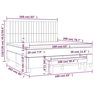 vidaXL Cama box spring con colchón tela marrón oscuro 160x200 cm