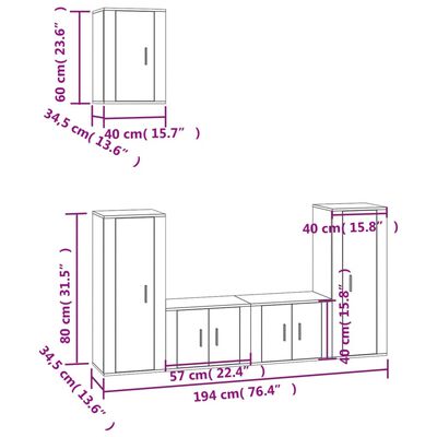 vidaXL Set de muebles de TV 5 pzas madera contrachapada blanco brillo