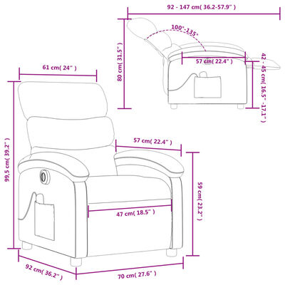 vidaXL Sillón de masaje reclinable eléctrico cuero sintético marrón