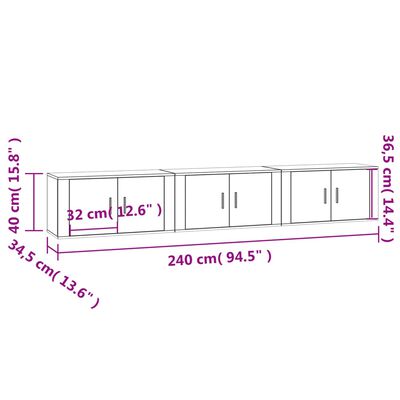 vidaXL Muebles para TV de pared 3 uds roble ahumado 80x34,5x40 cm