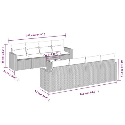 vidaXL Set de muebles de jardín 9 pzas y cojines ratán sintético gris