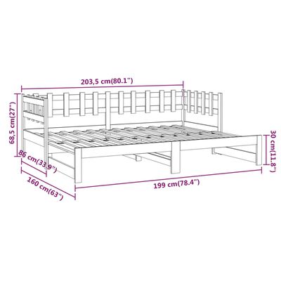 vidaXL Sofá cama extraíble madera de pino marrón miel 2x(80x200) cm