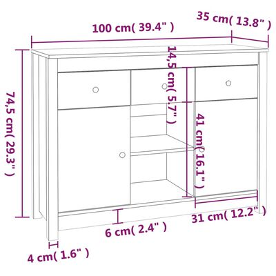 vidaXL Aparador de madera maciza de pino marrón miel 100x35x74,5 cm