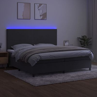 vidaXL Cama box spring colchón y LED terciopelo gris oscuro 200x200 cm