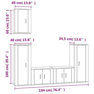 vidaXL Set de muebles de TV 5 pzas madera contrachapada roble ahumado