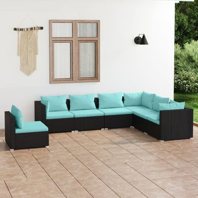 vidaXL Set de muebles de jardín 7 pzas y cojines ratán sintético negro