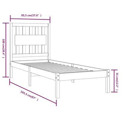 vidaXL Estructura de cama madera maciza pino individual negro 90x190cm