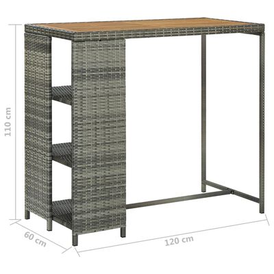 vidaXL Mesa bar estante almacenaje 120x60x110 cm ratán sintético gris