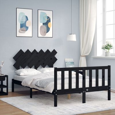 vidaXL Estructura cama de matrimonio con cabecero madera maciza negra