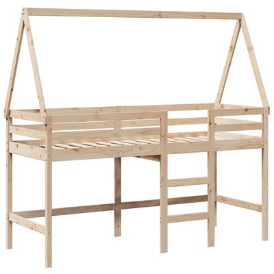 vidaXL Cama alta con escalera y techo madera maciza de pino 80x200 cm