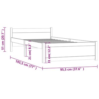 vidaXL Estructura de cama madera maciza marrón miel 90x190 cm