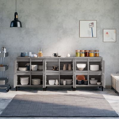 vidaXL Aparadores 3 uds madera contrachapada gris Sonoma 60x35x70 cm