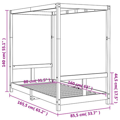 vidaXL Estructura de cama para niños madera de pino negro 80x160 cm